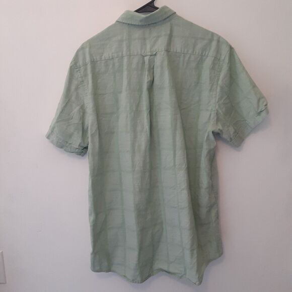 Izod Saltwater Adult Mens L Green 100% Cotton Short Sleeve Button Up Shirt - Picture 5 of 7